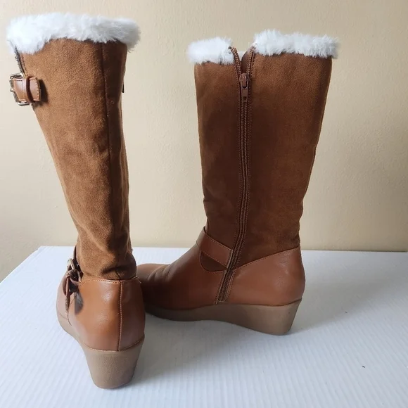 Rampage girls Lace Up brown Micro Suede Faux Fur girls Boots size 4 - Picture 5 of 15